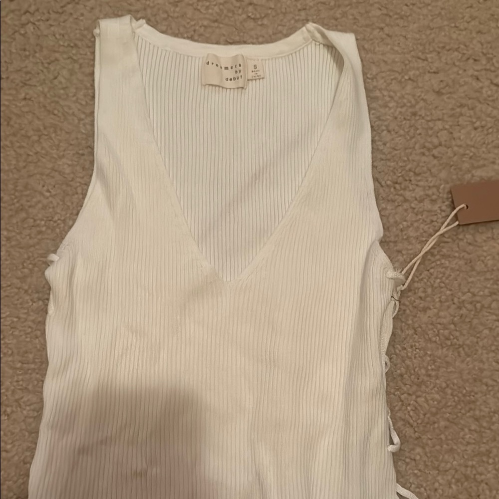 Dreamers White Ribbed Cut Out Tank Top